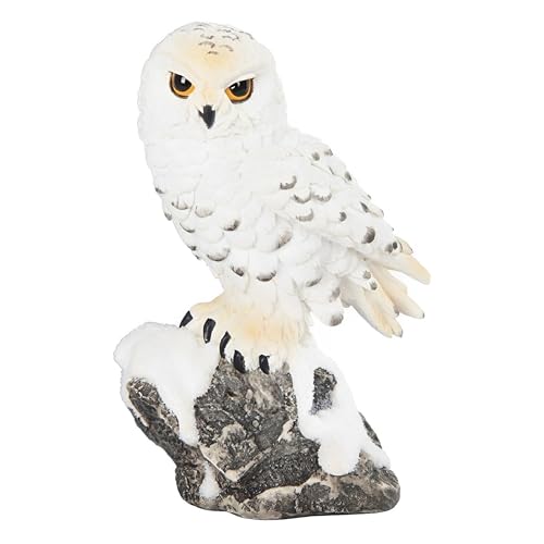 "ICE ARMOR 5"" H Snowy Owl Standing on Rock Statue Wild Animal Decoration Figurine Office Desk/Home/Living Room/Table Decor, Perfect House Warming Gifts for New Home"