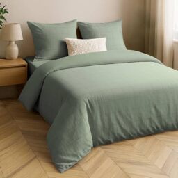 Douceur d'Intérieur, Linella Sage 3-Piece Bedding Set (240 x 220 cm) 100% Washed Cotton