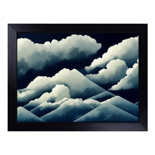 Lap Tray with Bean Bag Cushion, Mountain Clouds Abstract - Handmade in the UK, Raised Wooden Edge, Padded Cushion, Heat-Resistant Wipe-Clean Surface, for Meals, Laptops and Crafts