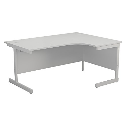 Office Hippo Heavy Duty Right Corner Desk, Strong & Reliable Workstation With Integrated Cable Ports, PC Table for Office or Home - White Top / White Frame