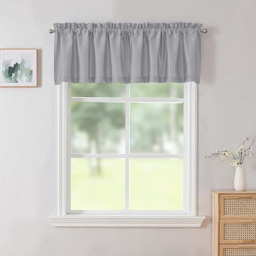 Chyhomenyc Uptown Gray Valance for Window, Faux Silk Light Filtering Small Kitchen Window Valance for Farmhouse Bedroom Basement Bathroom Top Windows, 60Wx14L Inch