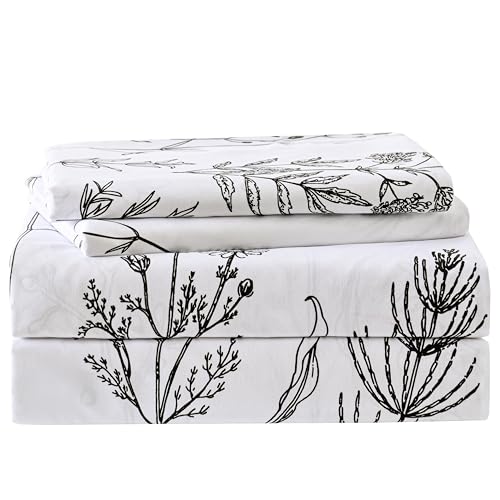"Yibeizi Floral Printed Sheet Set Queen, Boho Botanical Rustic Pattern Bed Sheets Microfiber Bedding Sheets & Pillowcases Soft 15"" Extra Deep Pocket Fitted Bedsheet 4 Piece"