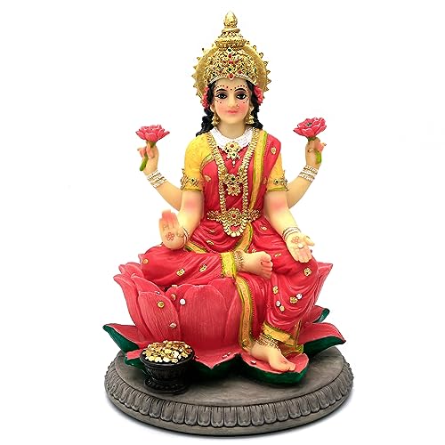 alikiki Indian Gift Goddess Laxmi Statue - 8.9”H Hindu Idol Lakshmi Sculpture Diwali Gift for Indian Pooja Item Decoration Indian Home Office Mandir Temple Altar Puja Housewarming Wedding