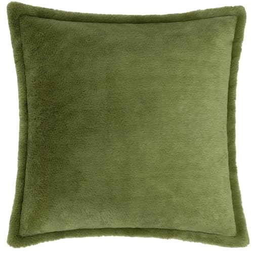 furn. Kallu Faux Fur Cushion Cover – Soft Fluffy Decorative Cushion with Oxford Edge (Olive - 45x45cm)