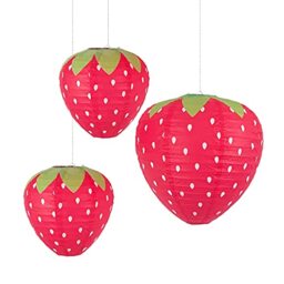 3Pcs Big Strawberry Paper Lanterns for Fruit Themed Party Decorations Strawberry Birthday Decorations for Girl Nursery Classroom Hanging Ornament Decorations