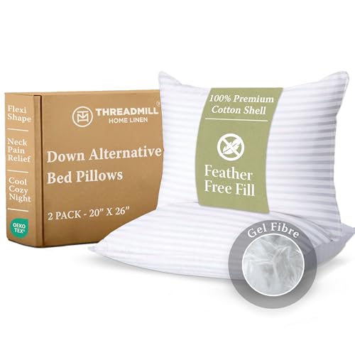 Threadmill Soft Bed Pillows Standard Size Set of 2 - Down Alternative Cooling Bed Pillow for Sleeping - Soft Pillows - 20 x 26 Hotel Pillow, Standard Pillows 2 Pack for Back, Stomach or Side Sleepers