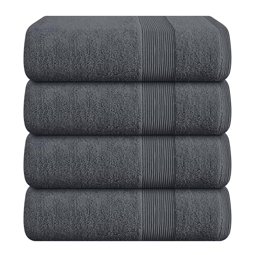 Elvana Home 4 Pack Bath Towel Set 27x54, 100% Ring Spun Cotton, Ultra Soft Highly Absorbent Machine Washable Hotel Spa Quality Bath Towels for Bathroom, 4 Bath Towels Grey