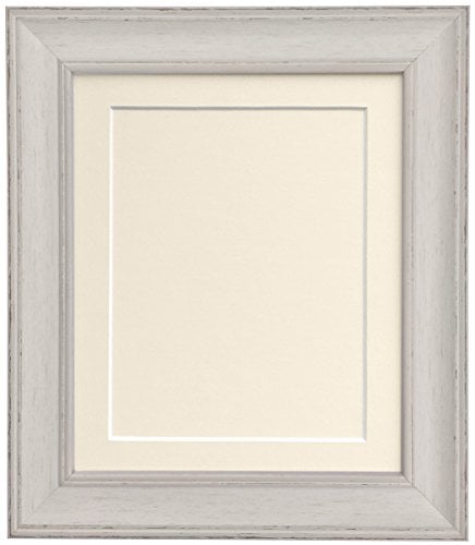 Scandi Distressed Pale Grey Picture Photo frame with Ivory Mount and Backing Board 10 x 8 For Image Size 7 x 5 inch
