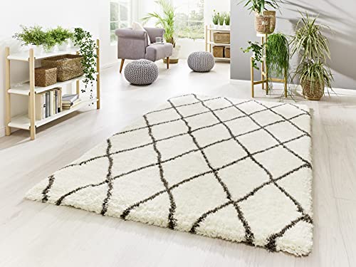 Mia's Teppiche Marta Living Room/Bedroom Rug Cream Grey 200x200 cm High Pile