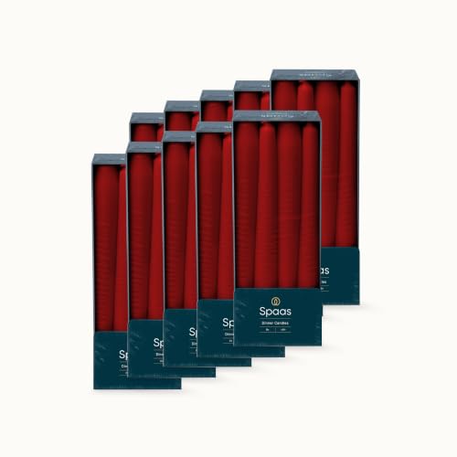Spaas 10 Boxes of 8 Unscented Elegant Taper Candles, 23/250mm, ± 8 Hours, Red