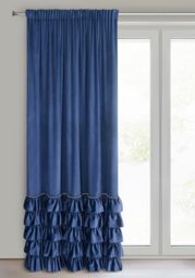 Eurofirany Carli Velvet Curtain with Ruffle, Velvet Curtain with Ruffle Tape, 1 Piece, Opaque, Blackout, Exclusive Curtain for Living Room, Bedroom, 140 x 270 cm, Dark Blue
