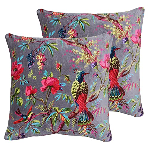 Paoletti Paradise Feather Filled Cushions (Twin Pack), Cotton, Mink