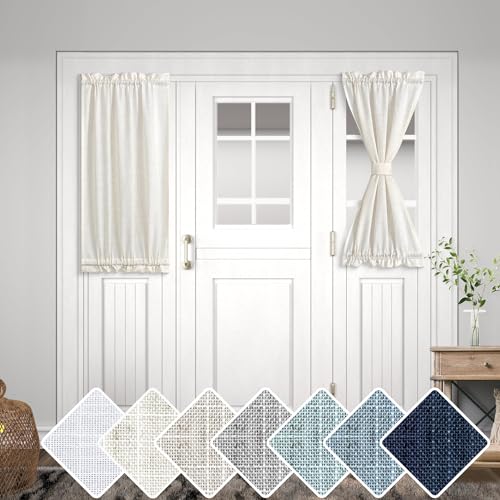 KOUFALL Sidelight Curtains for Front Door,Linen Sheer 25 x 40 Inch Curtains for Kitchen Door Window,26 x 40 in Long,25x40 26x40,Single Panel,Cream Beige Off White