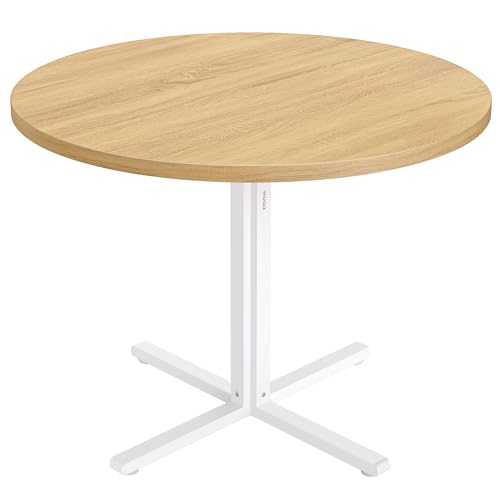 VASAGLE Round Dining Table, Small Kitchen Table for 4 People, Farmhouse Style, Water-Resistant Surface, 80 cm Diameter, 74.8 cm Height, for Dining Room, Living Room, Golden Oak KDT082Y02
