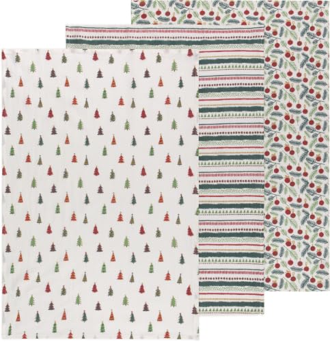 Now Designs Merry & Bright Cotton Floursack Kitchen Dish Towels 20 x 30in, Set of 3
