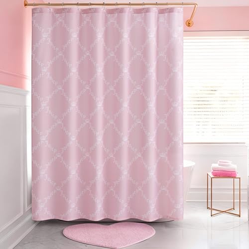 Juicy Couture 70x72 Inch Fabric Shower Curtain with 12 Hooks, Light Pink Gothic Diamonds Crowns, 13-Piece Shower Set