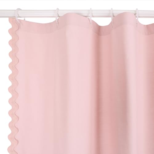 YINFUNG Scalloped Shower Curtain Pink Cotton Bathroom Curtains Girly Textured Thick Heavy Duty Cloth Hotel Rustic Neutral 72x84
