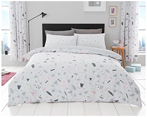 GC GAVENO CAVAILIA Soft & Cosy Diamante Geometric Printed Duvet Cover, Easy Care Terrrazzo Banded Striped Quilt Bedding Set, Polycotton, Terrazzo-Grey, King