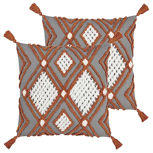furn. Aquene Tufted Tasselled Feather Filled Cushion - Twin Pack