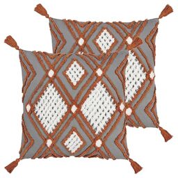 furn. Aquene Tufted Tasselled Feather Filled Cushion - Twin Pack
