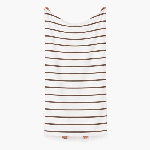 Komfortec Beach Towel 100 x 180 cm, Cotton, Large Bath Towel with Striped Design, Soft and Absorbent, Ideal for Beach, Pool and Holidays (Beige)