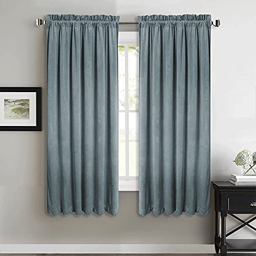 StangH Stone Blue Velvet Curtains - Thermal Insulated Blue Home Decoration Kids Room Privacy Protect Noise Reducing Window Curtain Panels for Bathroom/Bay Window, W52 x L63, 2 Panels