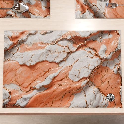 MARBLELIZED - Washable American Placemats, Place Mats in Powder Marble Effect, Set of 6 (30 x 45 cm) - Elegant, Ideal for Breakfast, Lunch and Dinner, Gift Idea, 100% Made in Italy