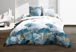 Le linge de Jules Ginko Blue Bedding Set Flat Sheet + Fitted Sheet 140 x 190 + 2 T - Pure Cotton 57 Thread Count