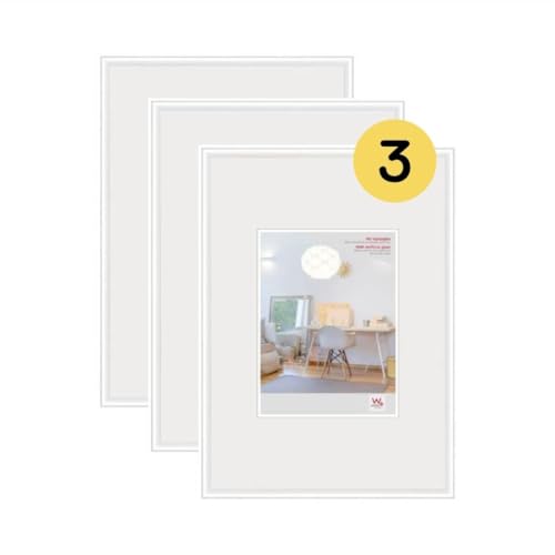 walther Design Picture Frame White 29,7 x 42 cm (DIN A3) with Art Glass 3-Pack, New Lifestyle Plastic Frame KVX342W3