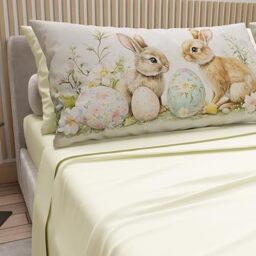 PETTI Artigiani Italiani - Easter Cotton Sheets with Pillowcases in Digital Print, Double Bed Sheets, Easter Bed Set, Queen Size, 25 cm, Cream, Made in Italy