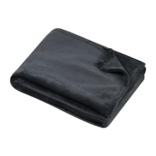 STOF - Plaid - Size 130 x 160 cm - 100% Polyester - Anthracite - Stanford Model - Blanket - Soft Warm Comfortable Fleece, Plain