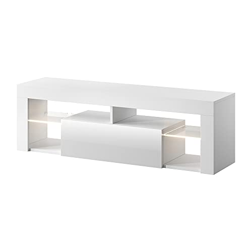 Selsey Hugo TV Unit/Living Room Furniture (Matt White/Glossy White, 140 cm, with LED)