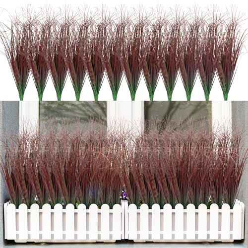 LUZOGA 36Pcs Artificial Grass Plants, Faux Shrubs Wheat Grass, Artificial Tall Grasses Fake Plants for Outdoor Decor,Artificial Greenery Stems Weed for Room Indoor Home Decor???Red???