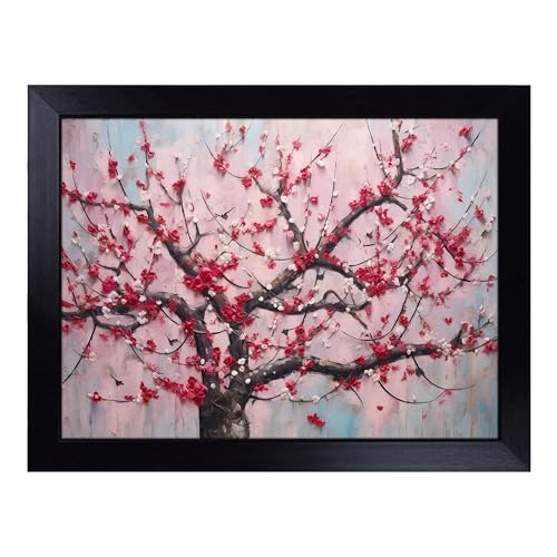 Lap Tray with Bean Bag Cushion, Cherry Blossom Tree Abstract - Handmade in the UK, Raised Wooden Edge, Padded Cushion, Heat-Resistant Wipe-Clean Surface, for Meals, Laptops and Crafts
