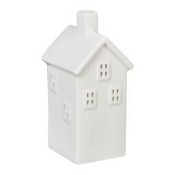 Relaxdays Tealight House Ceramic, Light through Windows, for 1 Candle, HxWxD: 14.5 x 6.5 x 7 cm, Table Decoration, White