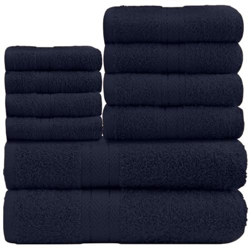 GC GAVENO CAVAILIA 10 Piece Towel Bale Set - Quick Drying Cotton Towel Highly Absorbent 450 GSM Navy Towels Set - Bathroom Towels Bale Set 4x Face 4x Hand 2x Bath Towels