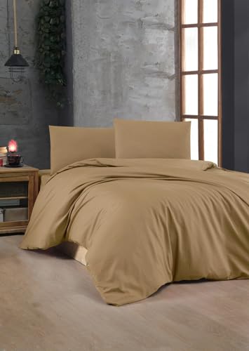 Nuit Des Rêves Luxurious Ranforce Single XXL Quilt Cover Set, 100% Cotton, Light Brown, 155 x 220 cm Quilt & 80 x 80 cm Pillowcase, Soft, Durable & Stylish Bedding