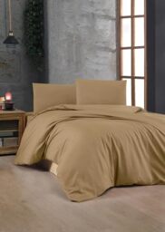 Nuit Des Rêves Luxurious Ranforce Single XXL Quilt Cover Set, 100% Cotton, Light Brown, 155 x 220 cm Quilt & 80 x 80 cm Pillowcase, Soft, Durable & Stylish Bedding