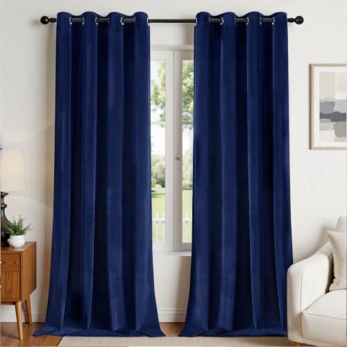 Joydeco Royal Blue Velvet Curtains 90 inch Curtains, Luxury Grommet Blackout Curtain 2 Panels, Thermal Insulated Privacy Room Darkening Window Drapes for Bedroom Living Room Home Theatre (52Wx90L)