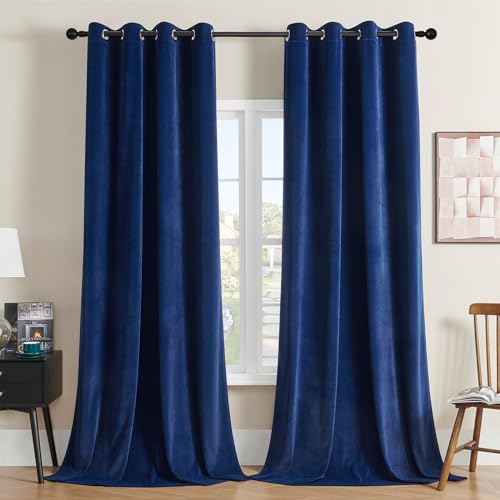 Joydeco Royal Blue Velvet Curtains 90 inch Curtains, Luxury Grommet Blackout Curtain 2 Panels, Thermal Insulated Privacy Room Darkening Window Drapes for Bedroom Living Room Home Theatre (52Wx90L)