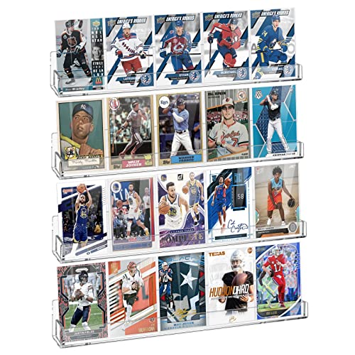 tutata Sports Card Display Shelf for Wall, Hold 16 Graded Cards or 20 Sleeved Trading Cards- 4 PCS Acrylic Shelves for PSA SGC BGS Graded Trading Card