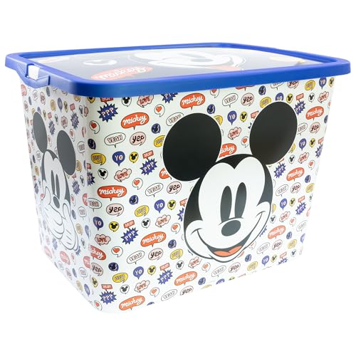Stor Mickey Mouse Storage Box with Click Closure 23 Litres - Kids Plastic Organiser Container for Toys and Bedroom Organisation