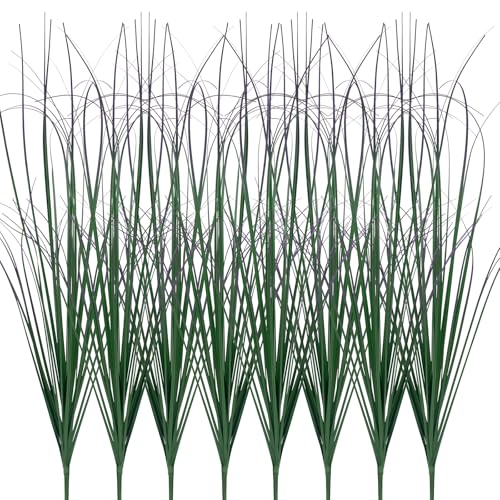GOOSLA 8 Bundles Artificial Plants Onion Grass Outdoor 17 Inch Tall Fake Shrubs Wheat Grass UV Resistant Greenery Stems Faux Bushes Plant for Indoor Outdoor Garden Office Home Decor???Purple Tail???