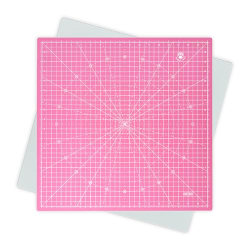 "Headley Tools 17""x17"" Rotating Cutting Mat, Self Healing Mat with 360-Degree Rotation & Anti-Slip Base, Sewing Board Cutting Mat Perfect for Fabric Quilting Leather Hobby Project, Pink"