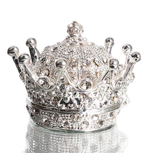 Waltz&F Silver Diamond Crown Ring Holder Jewelry Box Openable Hinged Trinket Box Table Centerpiece Decor Photo props