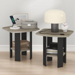Furinno TIDUR Night Stand, Set of 2 Nightstand with Storage Shelf, Round Corner Bedside Table, End Table, Side Table, for Bedroom, Living Room, French Oak