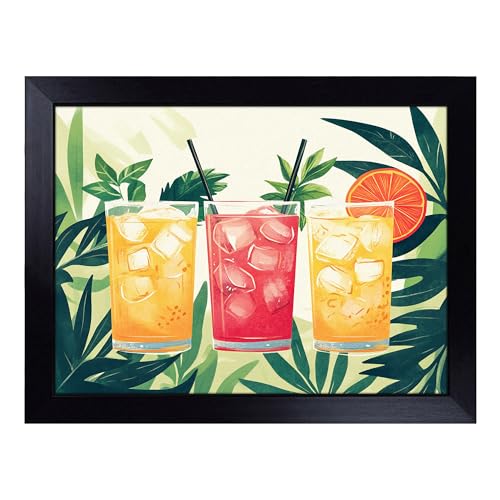 Lap Tray with Bean Bag Cushion, Cocktail Drink - Handmade in the UK, Raised Wooden Edge, Padded Cushion, Heat-Resistant Wipe-Clean Surface, for Meals, Laptops and Crafts