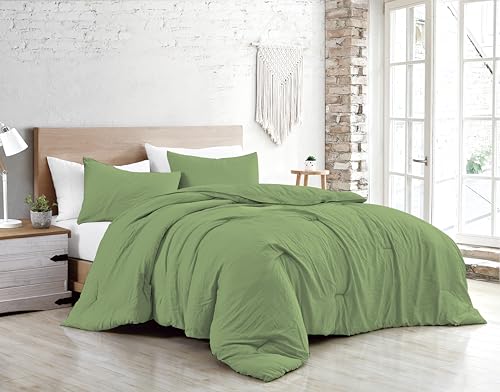 Jenny Sesal Duvet Cover Set – Solid Colour – Made in Italy Double – Single – Queen Size – Duvet Cover and Pillowcases (Sage Green, Queen Size)