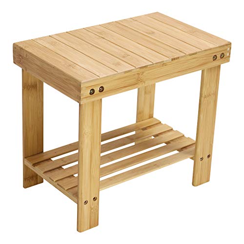 KKTONER Bamboo Step Stool for Adult with Storage Shelf for Bathroom Living Room Bedroom Natural Color
