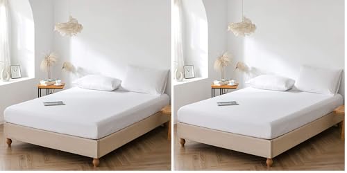 Good Nite Fitted Sheet Bed Sheets Single Double King Size 25CM Extra Deep Pocket Soft and Breathable Machine Washable Fitted Bedding Sheets (White, Single) (Pack of 2)